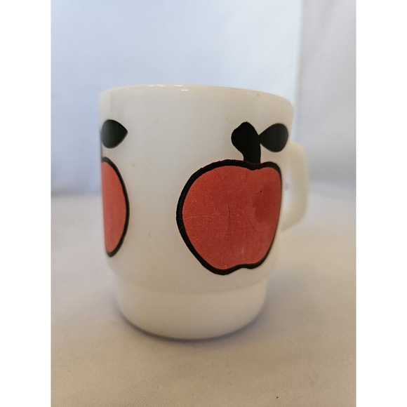 Anchor Hocking Fire King Apple Super Fruit Mug Milk Glass Glassware USA 3.5in x3 - Picture 8 of 16